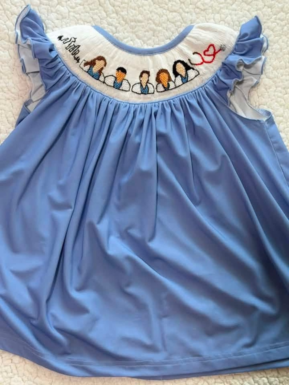 Greys Anatomy Smocked Light Blue Ruffle Sleeve Girls Dress